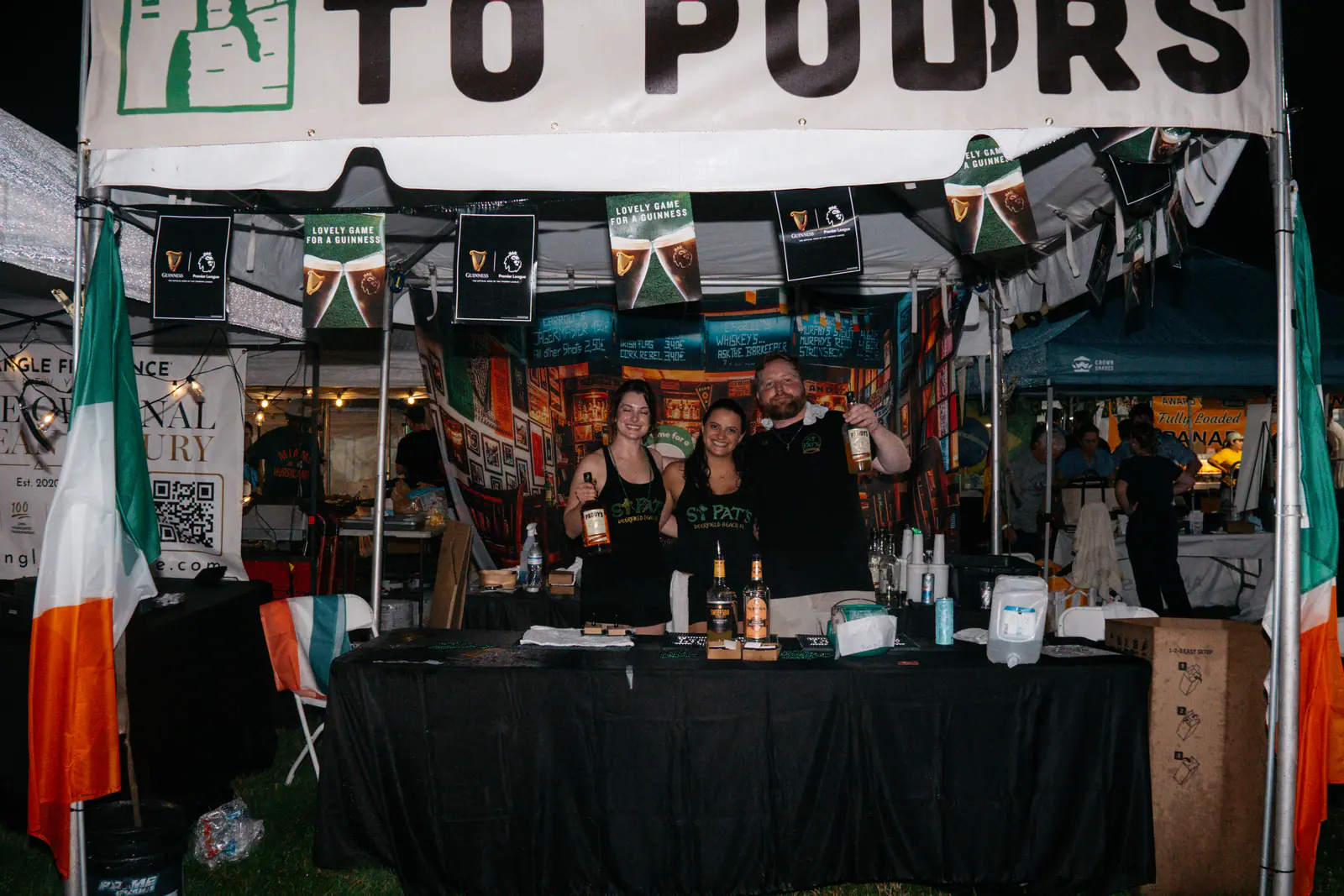 The Ireland destination tent with Irish flags and bunting